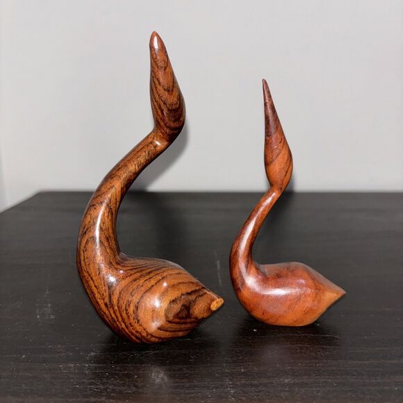 MCM Wooden Bird Crane Stork Heron Folk Art 4” & 5”Vintage Hand Carved Figurine - Picture 1 of 7